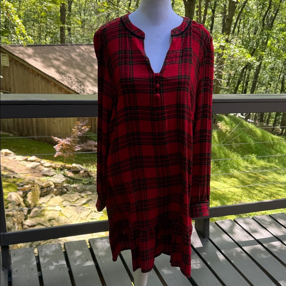 LOFT Red and Green Plaid Dress